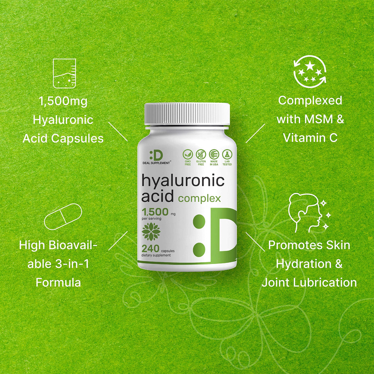 DEAL SUPPLEMENT Complexe Acide Hyaluronique 1 500mg vue de côté