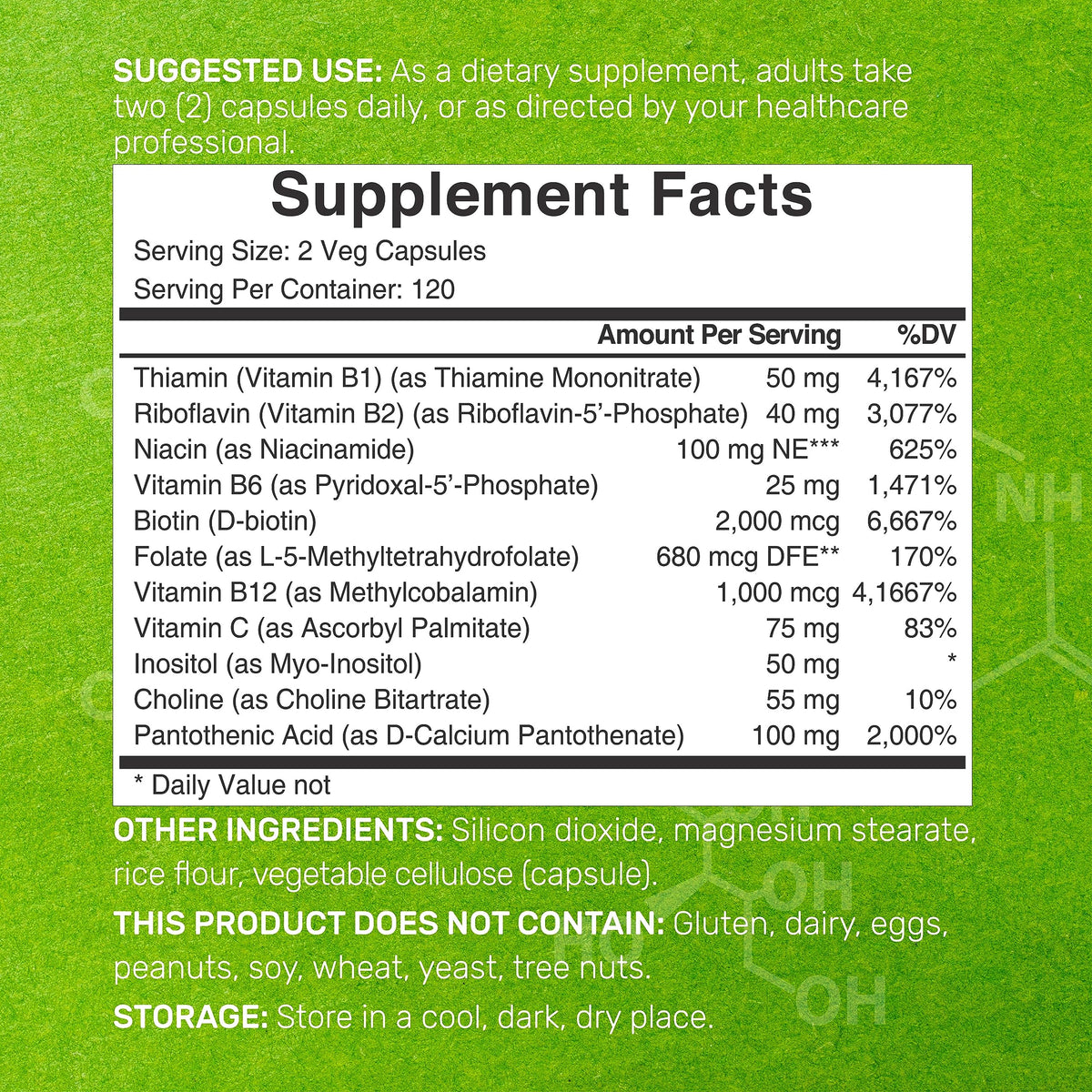 DEAL SUPPLEMENT Complexe de Vitamines B Bioactif 240 Capsules Végétales vue arrière
