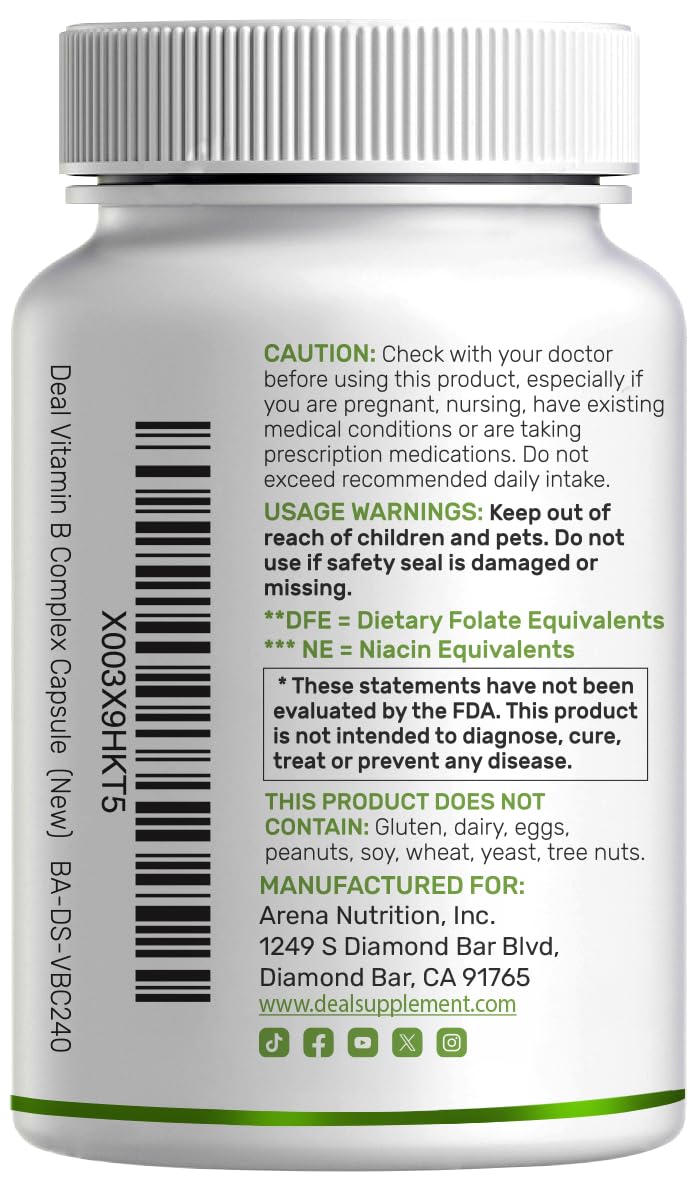 DEAL SUPPLEMENT Complexe de Vitamines B Bioactif 240 Capsules Végétales en usage