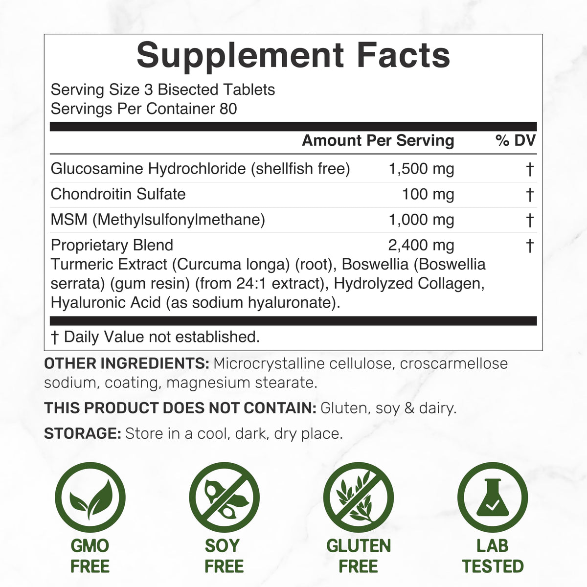 DEAL SUPPLEMENT Complexe Glucosamine Chondroïtine 240 comprimés, vue arrière