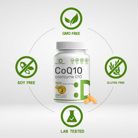 DEAL SUPPLEMENT CoQ10 100mg avec Omega 3 240 capsules emballage