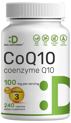 DEAL SUPPLEMENT CoQ10 100mg avec Omega 3 240 capsules vue de face