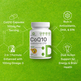 DEAL SUPPLEMENT CoQ10 100mg avec Omega 3 capsules ouvertes