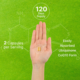 DEAL SUPPLEMENT CoQ10 100mg avec Omega 3 capsules sur une table
