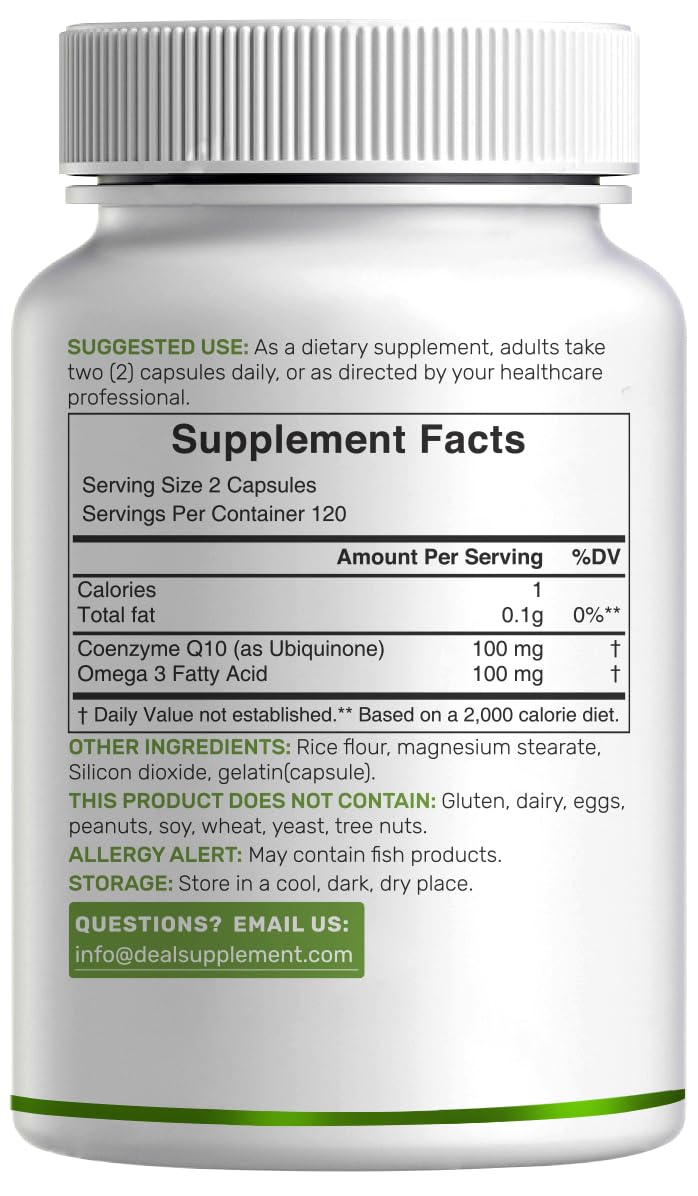 DEAL SUPPLEMENT CoQ10 100mg avec Omega 3 étiquette de produit