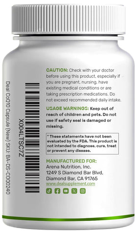 DEAL SUPPLEMENT CoQ10 300mg avec Omega 3 100mg, 240 capsules avec étiquette détaillée