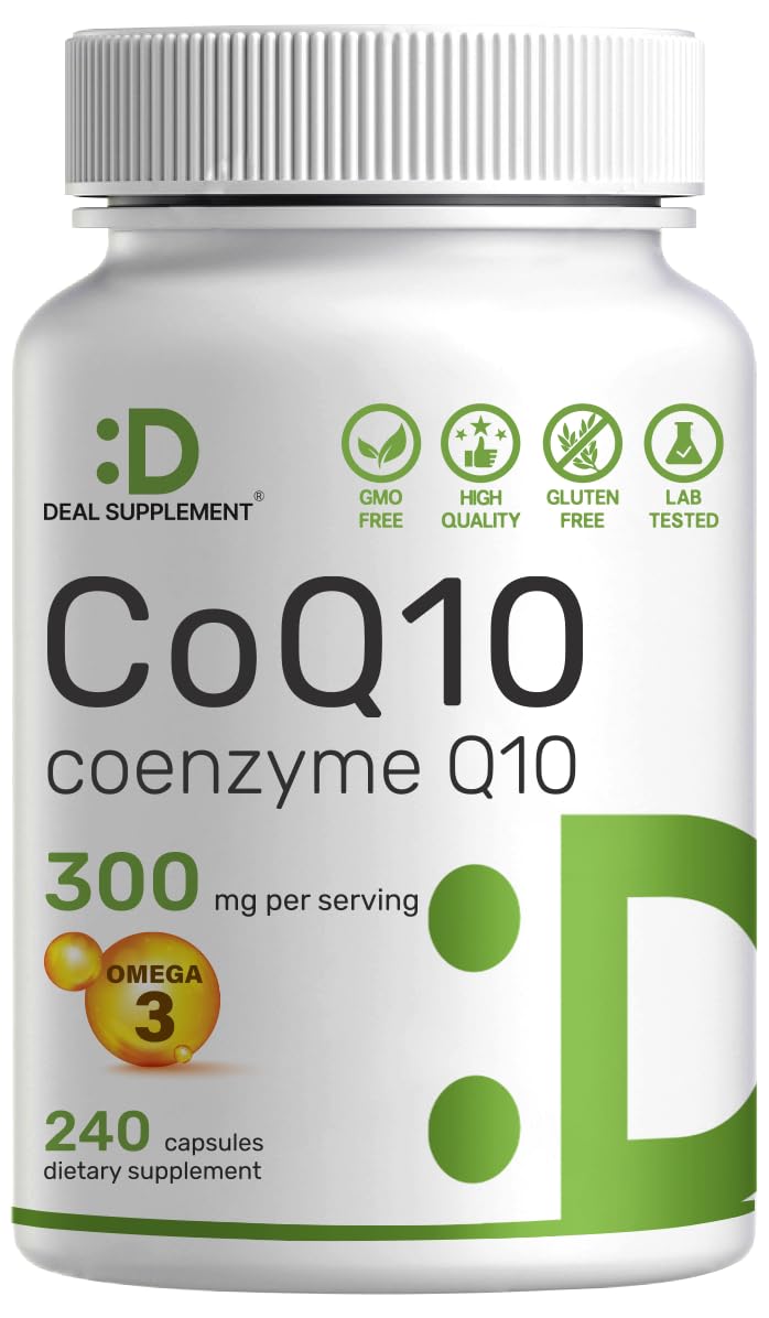 DEAL SUPPLEMENT CoQ10 300mg avec Omega 3 100mg, 240 capsules face avant