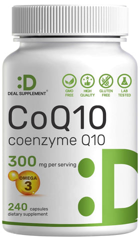 DEAL SUPPLEMENT CoQ10 300mg avec Omega 3 100mg, 240 capsules face avant