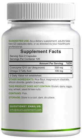 DEAL SUPPLEMENT CoQ10 300mg et Omega 3 100mg, capsules ouvertes