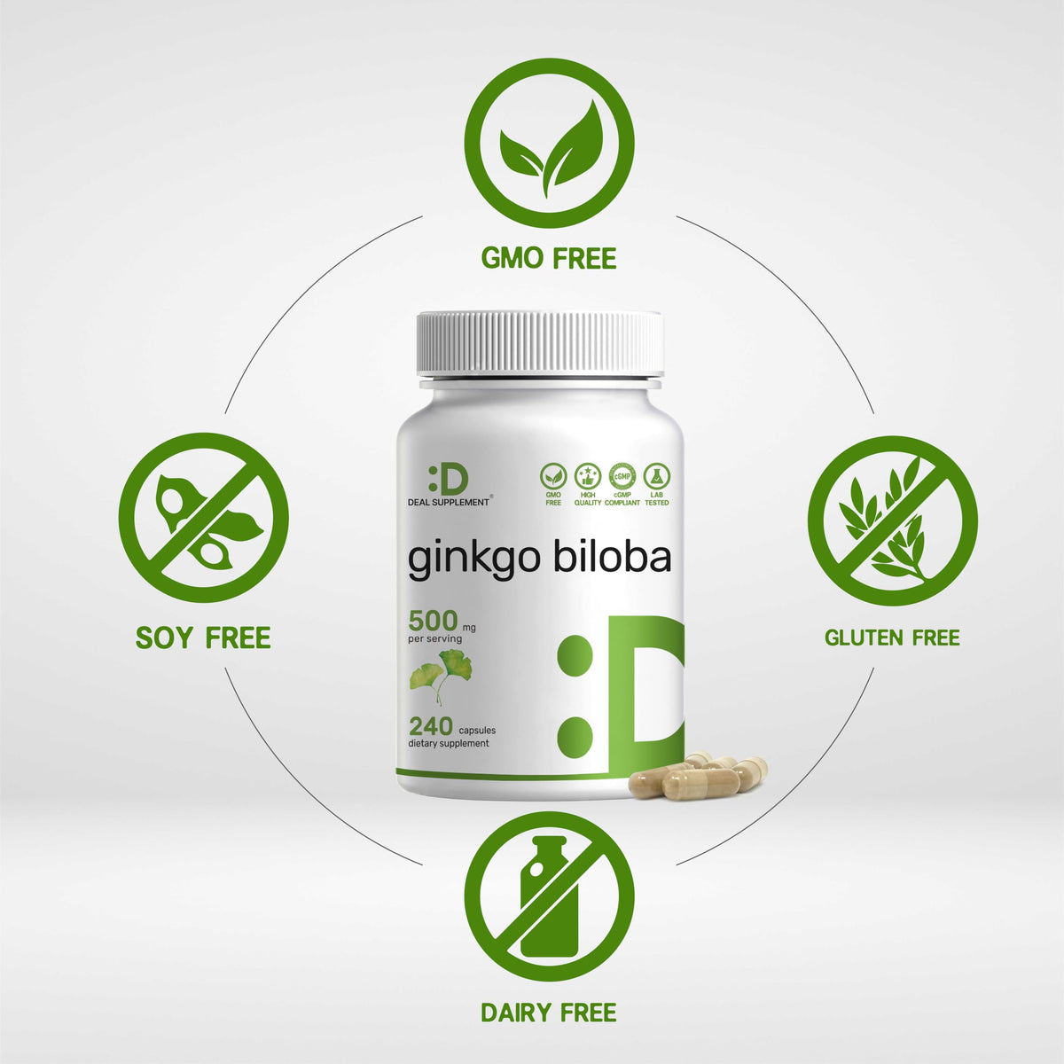 DEAL SUPPLEMENT Ginkgo Biloba 500mg capsules dans une cuillère