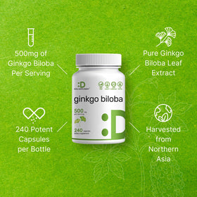 DEAL SUPPLEMENT Ginkgo Biloba 500mg capsules sur une table