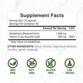 DEAL SUPPLEMENT Glutathione 1 000mg et Vitamine C 500mg - étiquette des ingrédients
