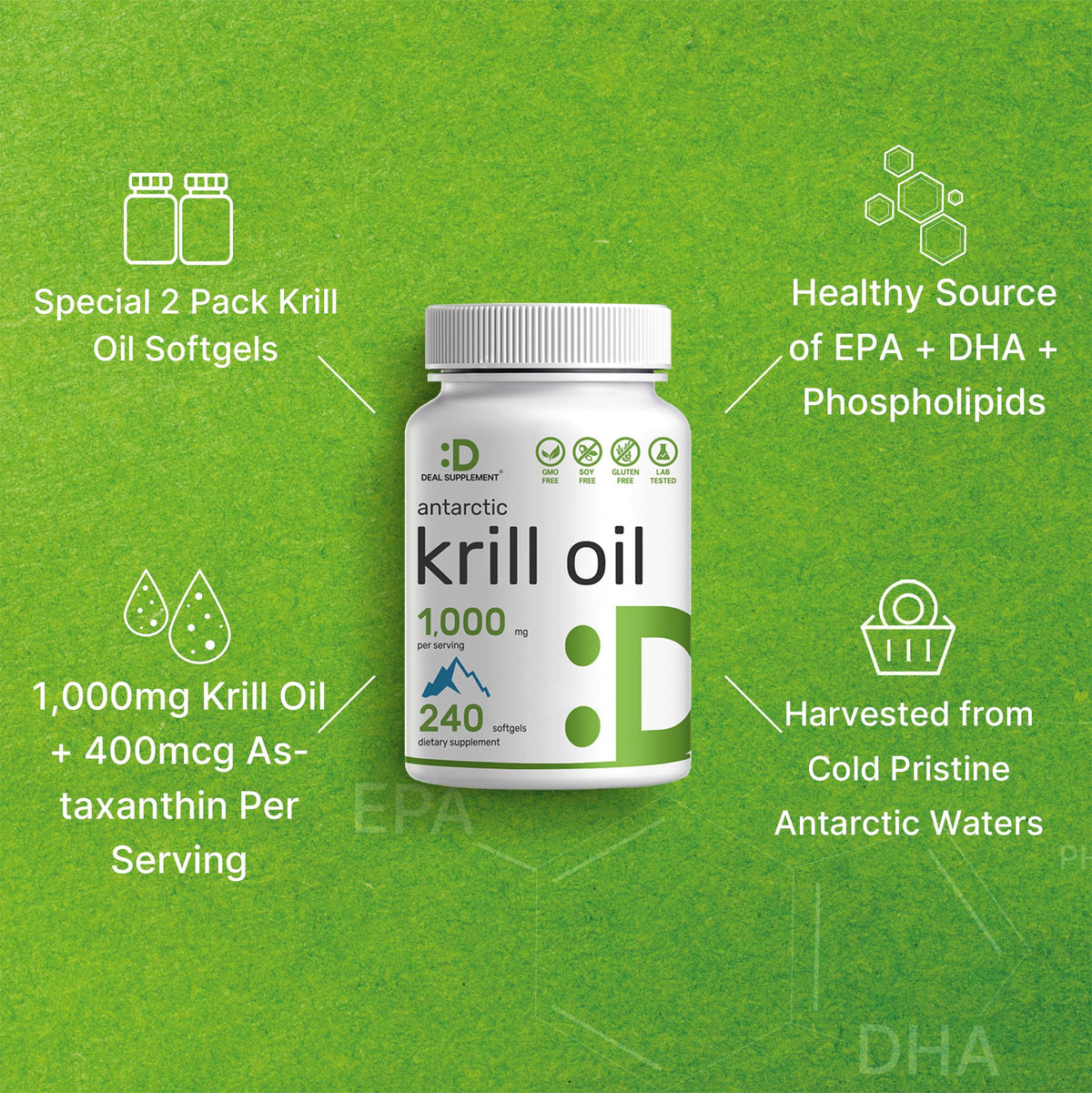 DEAL SUPPLEMENT huile de krill Antarctic 1000 mg gélules en boîte