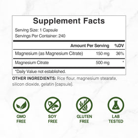 DEAL SUPPLEMENT Magnésium Citrate 500mg, vue de l'arrière du flacon