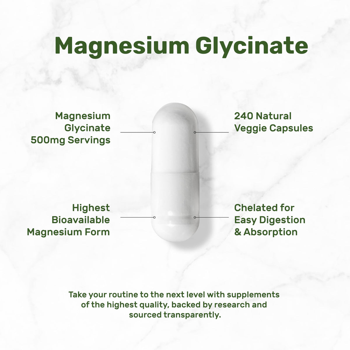 DEAL SUPPLEMENT Magnésium Glycinate 500mg 480 capsules végétales sur une surface