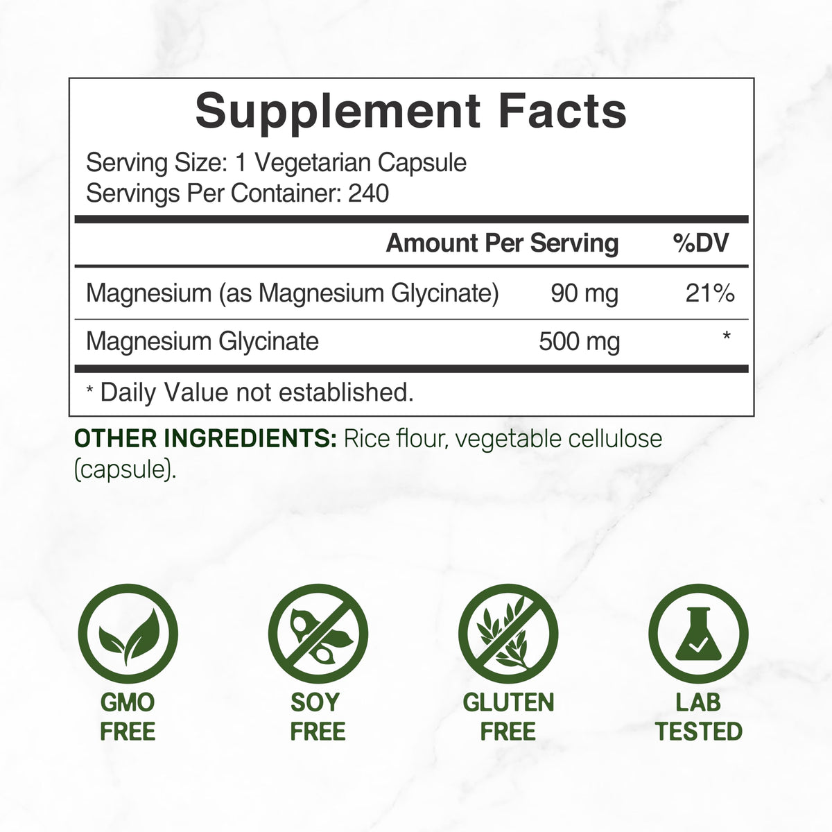 DEAL SUPPLEMENT Magnésium Glycinate 500mg 480 capsules végétales vue arrière