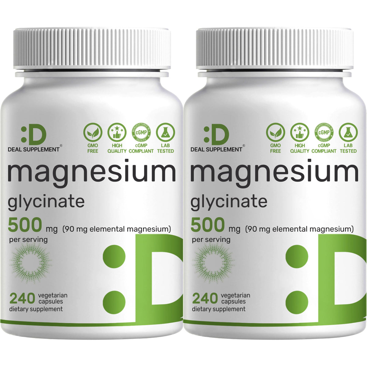 DEAL SUPPLEMENT Magnésium Glycinate 500mg 480 capsules végétales vue de face