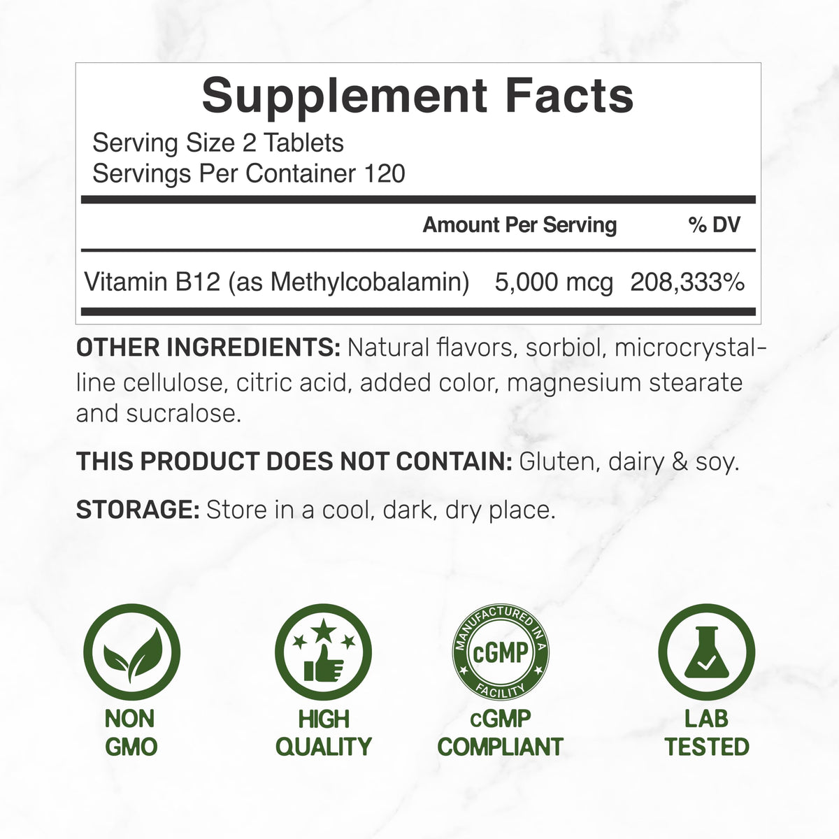 DEAL SUPPLEMENT Methyl B-12 5000 mcg 240 Tablettes vue latérale