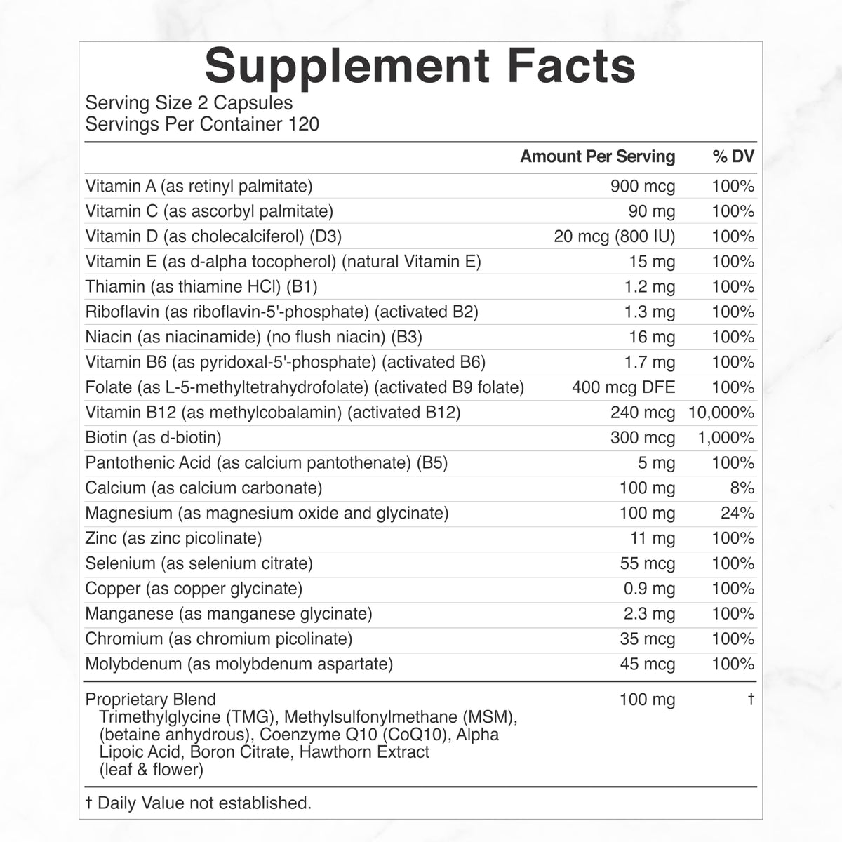 DEAL SUPPLEMENT Multivitamines Methylées 240 Capsules arrière avec étiquette
