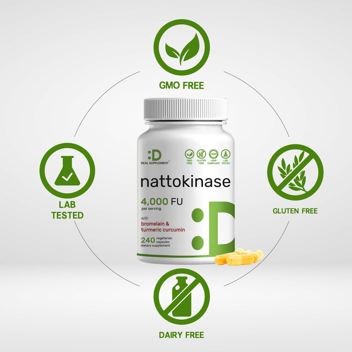 DEAL SUPPLEMENT Nattokinase 4 000 FU 240 capsules végétales avec étiquette