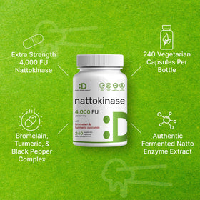 DEAL SUPPLEMENT Nattokinase 4 000 FU 240 capsules végétales sur fond blanc