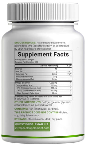 DEAL SUPPLEMENT Omega-3 1 000 mg, 360 gélules, vue de dessus