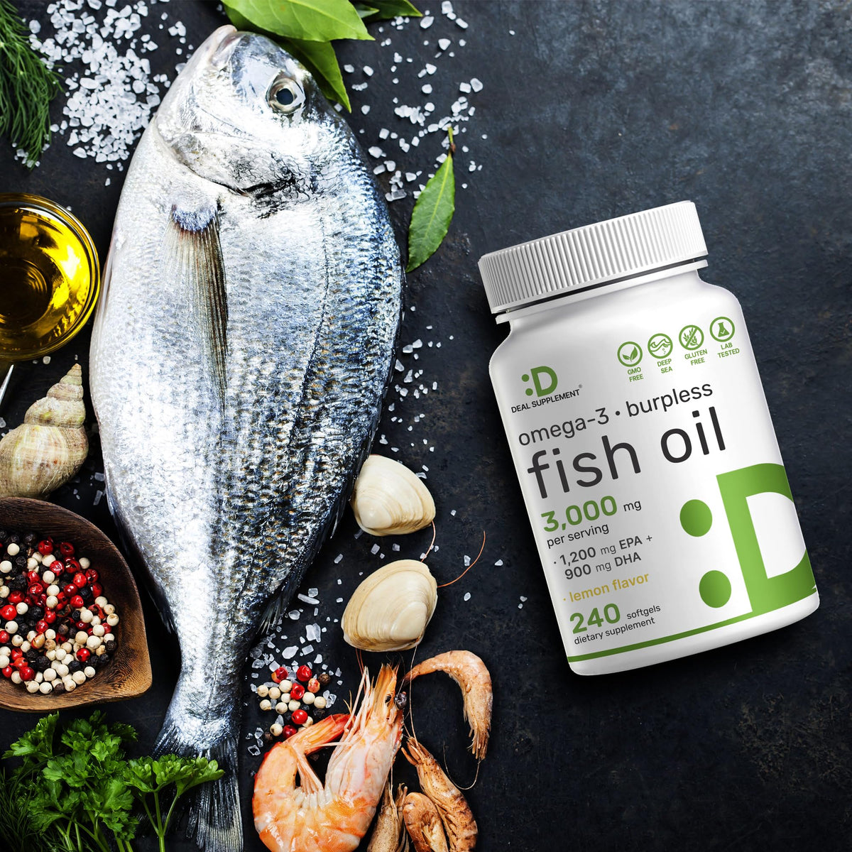 DEAL SUPPLEMENT Omega 3 gélules avec informations nutritionnelles