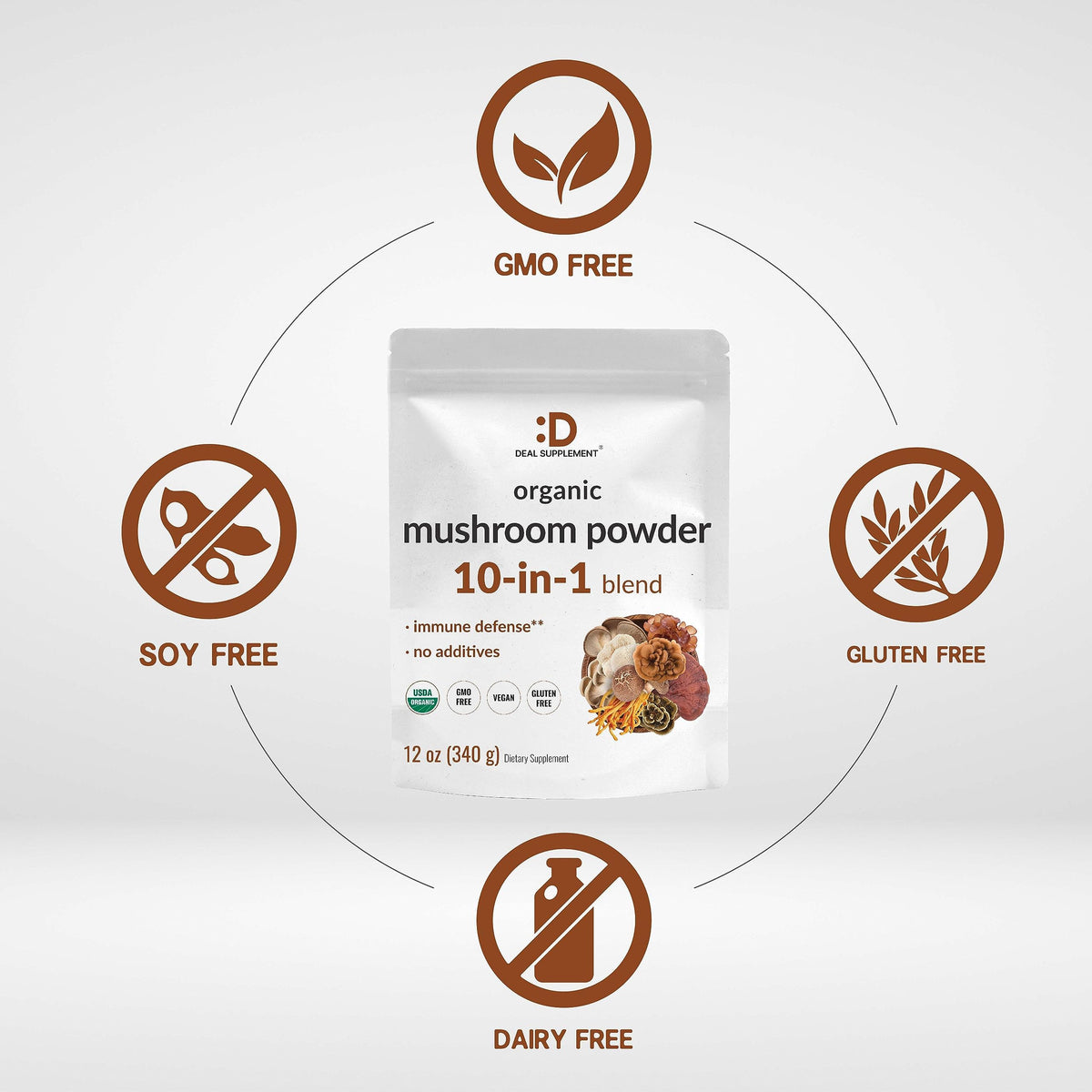 DEAL SUPPLEMENT Poudre de Champignon Bio 10 en 1 à mélanger dans un smoothie