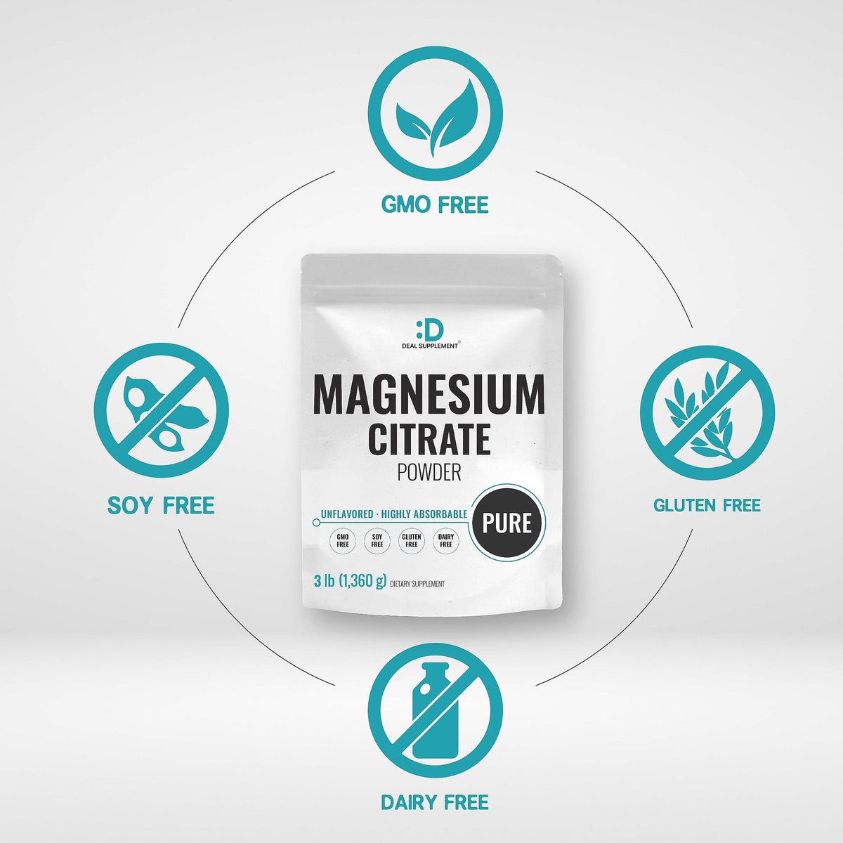 DEAL SUPPLEMENT Poudre de Citrate de Magnésium 500mg 3lbs avec cuillère doseuse