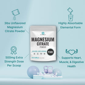 DEAL SUPPLEMENT Poudre de Citrate de Magnésium 500mg 3lbs sur une table