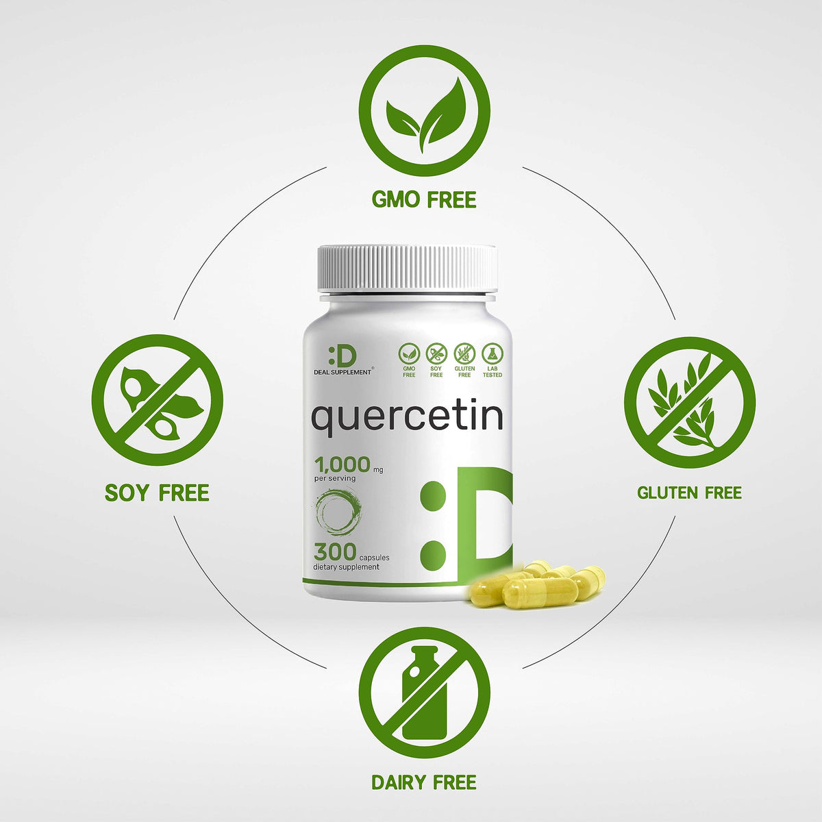 DEAL SUPPLEMENT Quercetine 1 000 mg 300 capsules étiquette