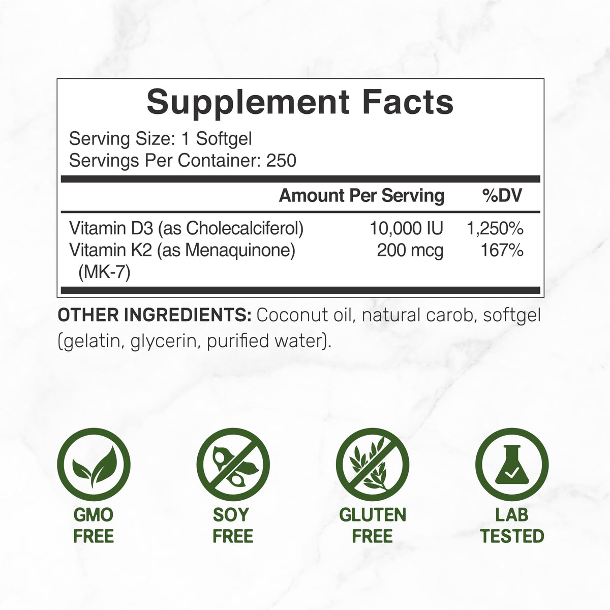 DEAL SUPPLEMENT Vitamine D3 10 000 UI + K2 MK7 gélules arrière