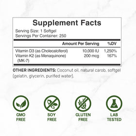 DEAL SUPPLEMENT Vitamine D3 10 000 UI + K2 MK7 gélules arrière