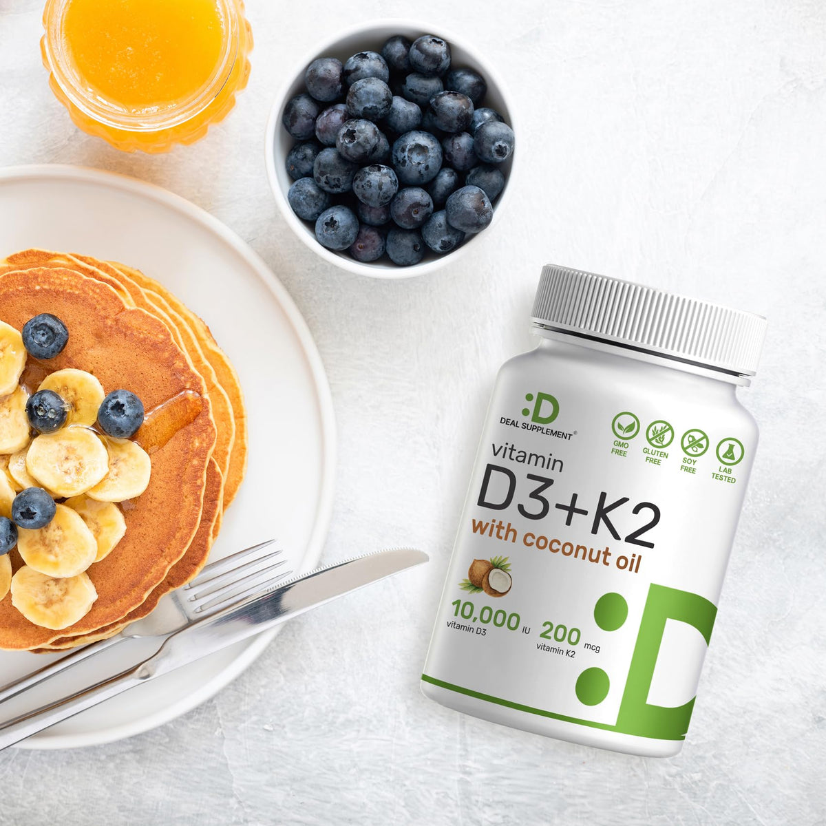 DEAL SUPPLEMENT Vitamine D3 10 000 UI + K2 MK7 gélules ouvertes