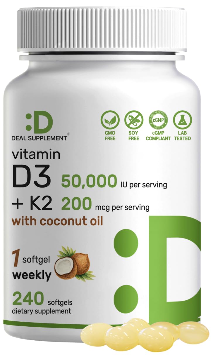 DEAL SUPPLEMENT Vitamine D3 50 000 UI + K2 MK7 240 capsules vue de face