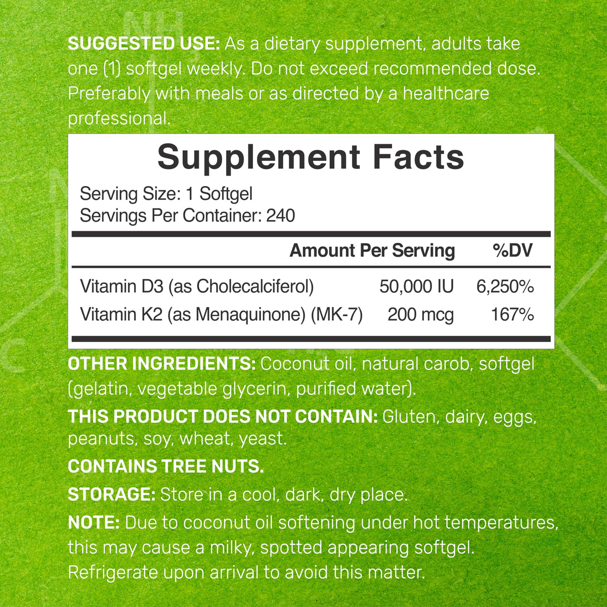 DEAL SUPPLEMENT Vitamine D3 50 000 UI + K2 MK7 bouteille avec étiquette