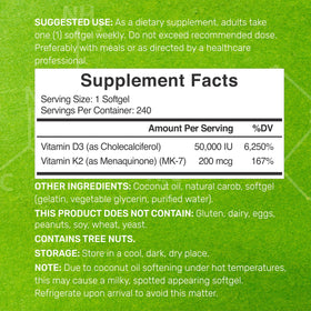 DEAL SUPPLEMENT Vitamine D3 50 000 UI + K2 MK7 bouteille avec étiquette