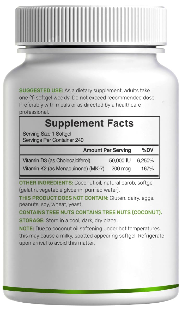 DEAL SUPPLEMENT Vitamine D3 50 000 UI + K2 MK7 capsules avec dosage indiqué