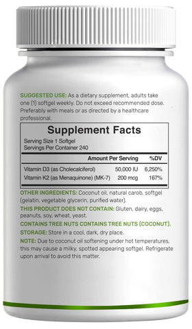 DEAL SUPPLEMENT Vitamine D3 50 000 UI + K2 MK7 capsules avec dosage indiqué