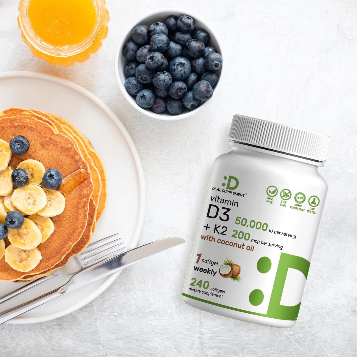 DEAL SUPPLEMENT Vitamine D3 50 000 UI + K2 MK7 capsules en format mini