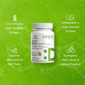 DEAL SUPPLEMENT Vitamine D3 50 000 UI + K2 MK7 capsules sur une surface
