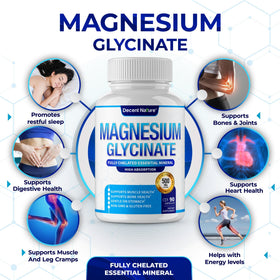 DECENT NATURE Magnésium Glycinate 500mg, capsules à l'intérieur du flacon