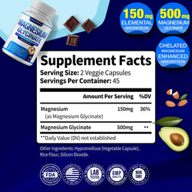 DECENT NATURE Magnésium Glycinate 500mg, emballage et informations