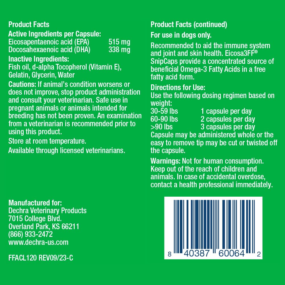 Dechra Eicosa3FF SnipCaps Omega 3 capsules side view