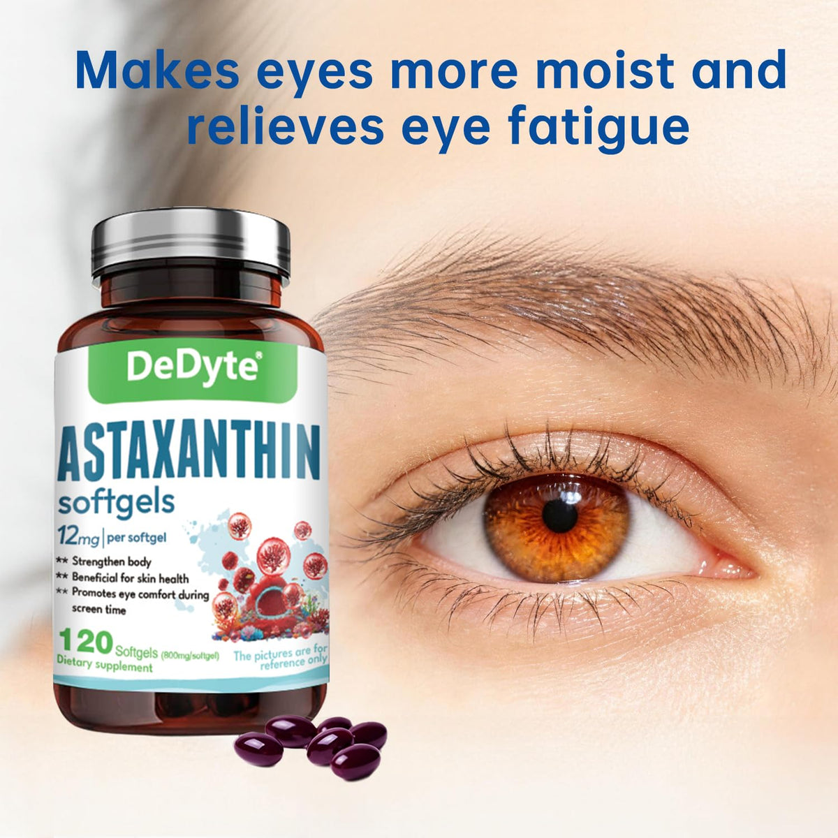 DeDyte Astaxanthine 12mg capsules molles sur fond neutre