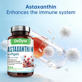 DeDyte Astaxanthine 12mg softgels avec une main pour échelle