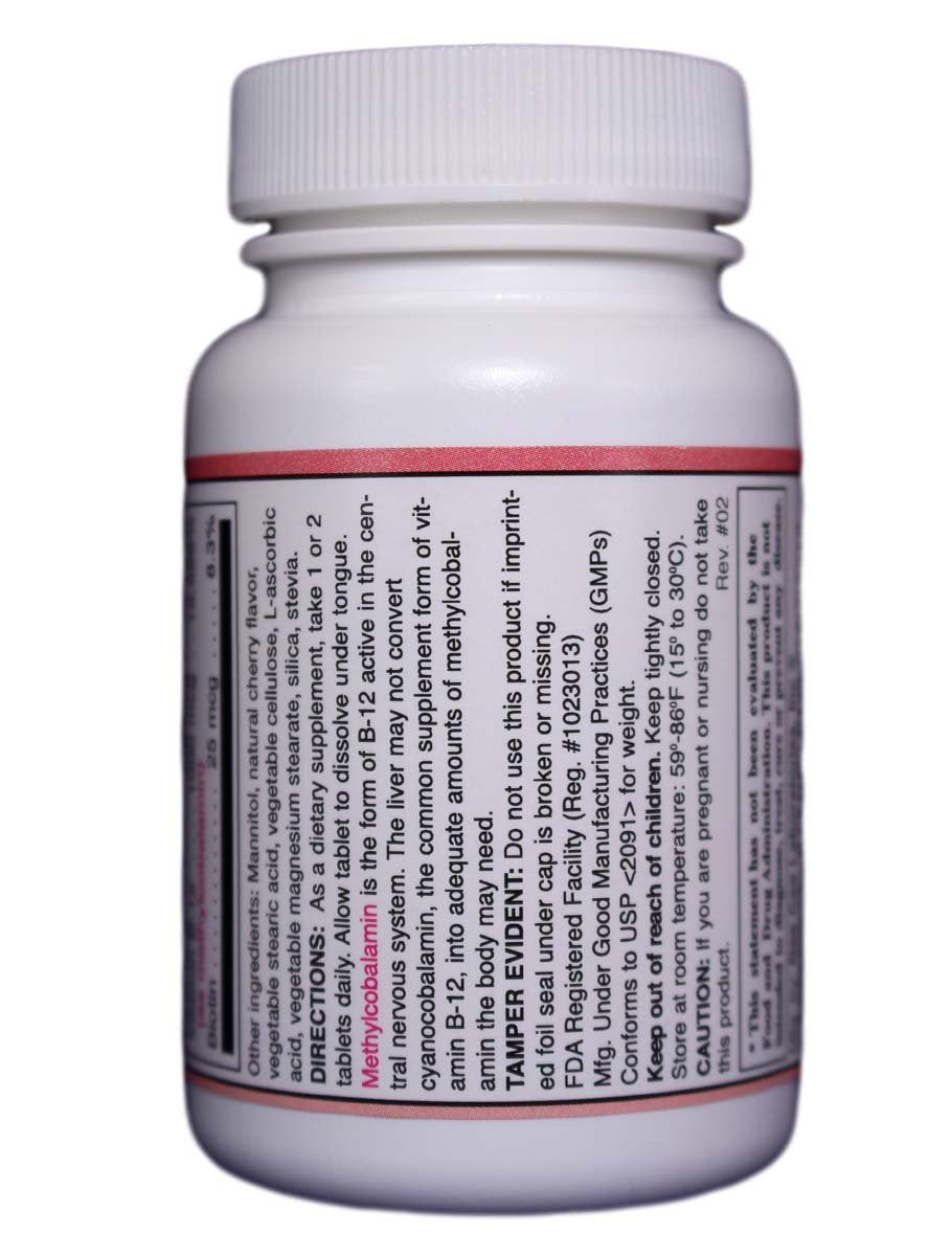 Dee Cee Laboratories Complément B12 Sublingual 90 Capsules à côté d'un verre d'eau