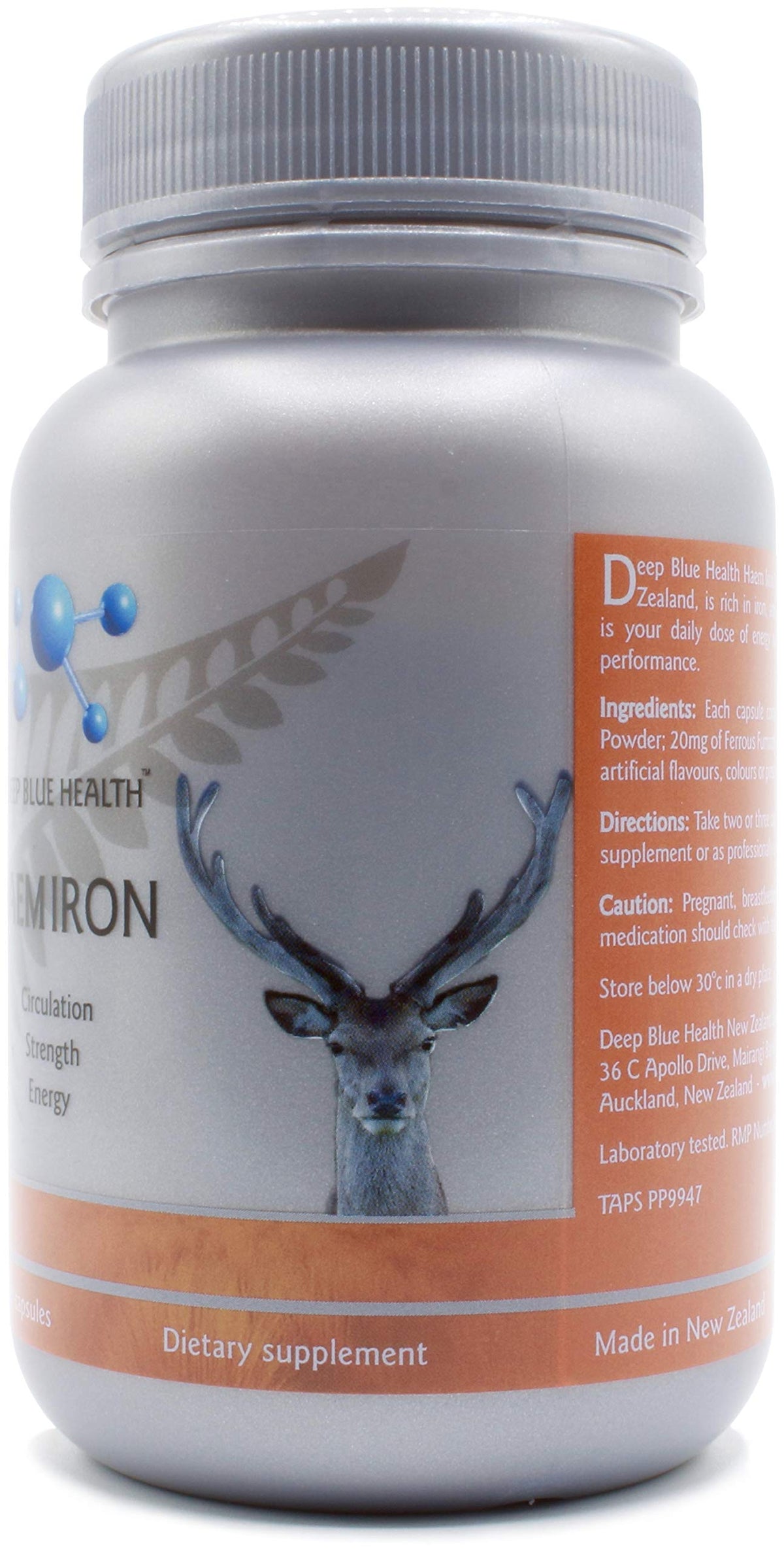 Deep Blue Health Complément Fer Hémique 1000mg à côté de fruits frais