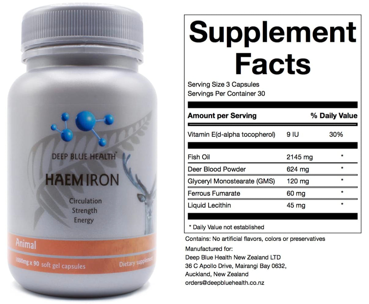 Deep Blue Health Complément Fer Hémique 1000mg vue latérale