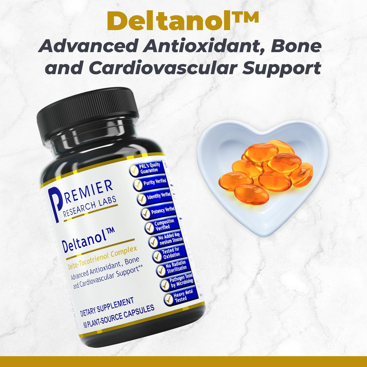 Deltanol Premier Research Labs 100 mg tocotrienols capsule back view